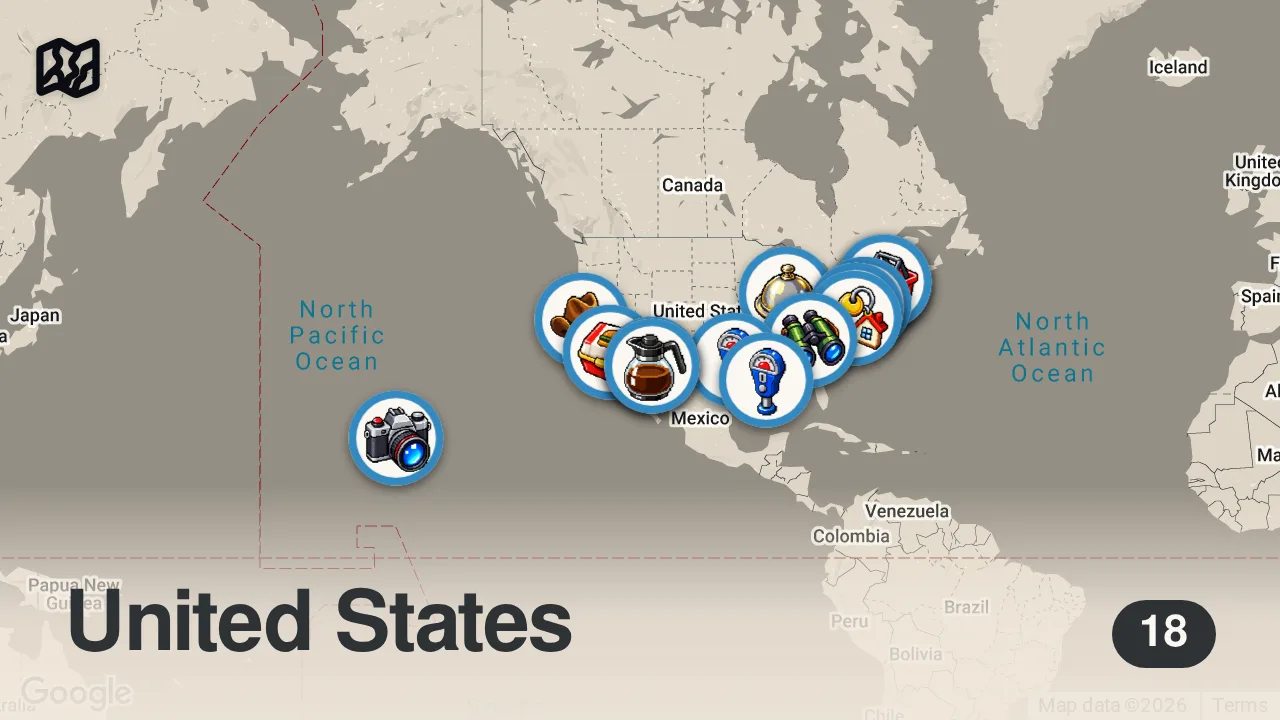 Map of 18 spots from Wild Food Tour of the US | Bizarre Foods with Andrew Zimmern | Travel Channel