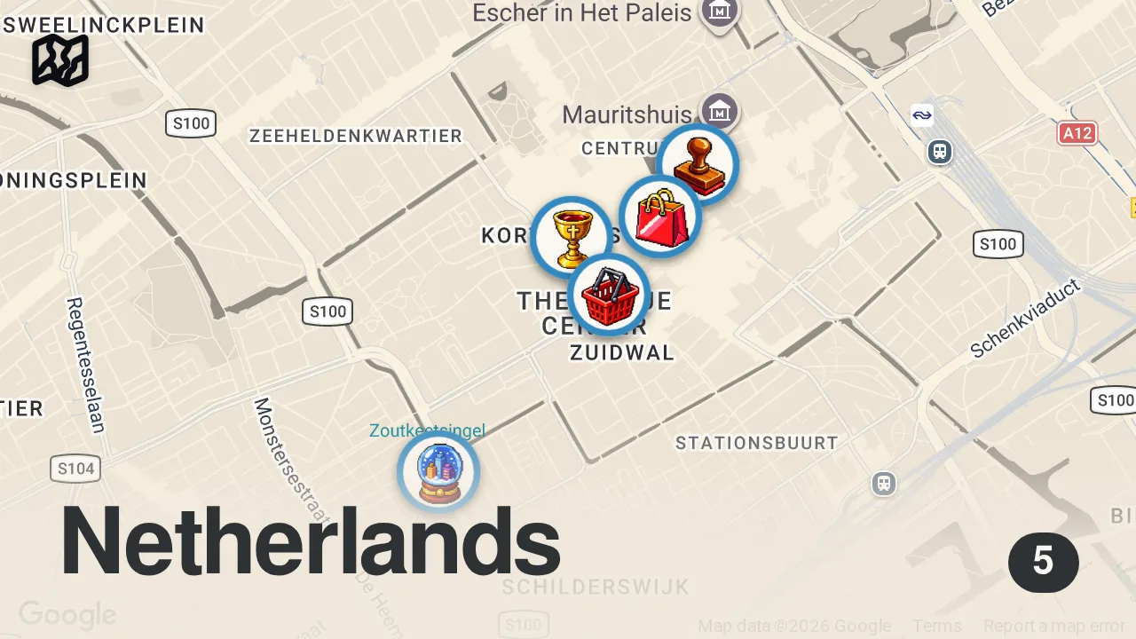 Map of 5 spots from THE HAGUE π³π± | This City Will Surprise You π± | 4K Walking Tour