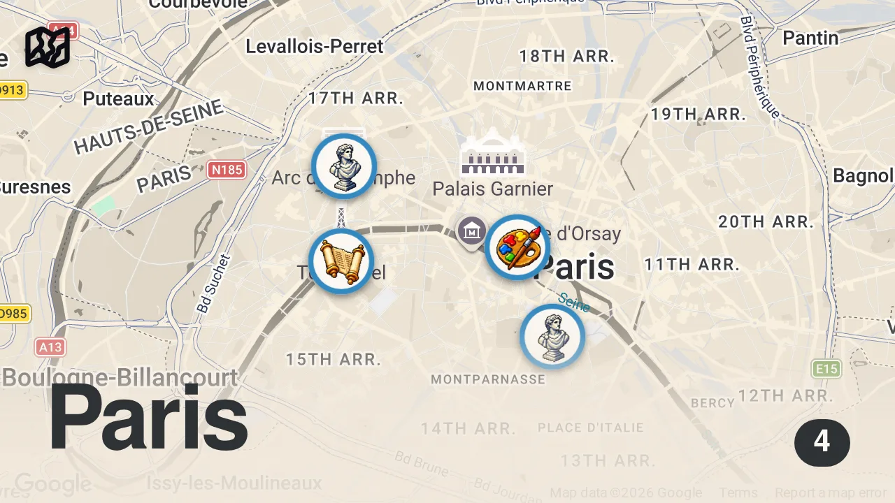 Map of 4 spots from The 18 Best Things to Do in Paris (By a Travel Expert) 🇫🇷