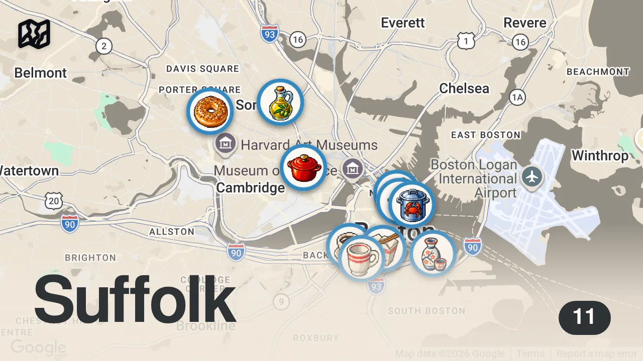 Map of 11 spots from WHERE TO EAT IN BOSTON! (36 HOURS)