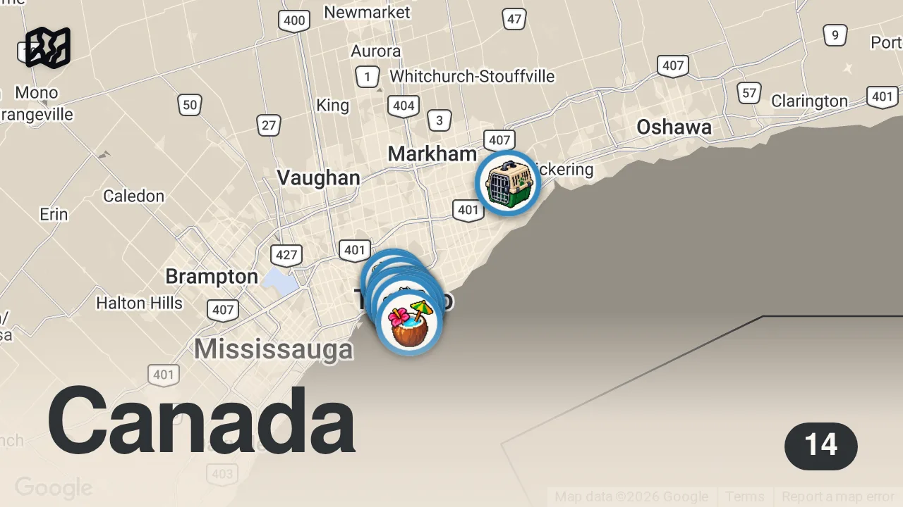 Map of 14 spots from TORONTO GUIDE DE VOYAGE : Les Lieux Immanquables à Visiter | CANADA VLOG 4 🇨🇦