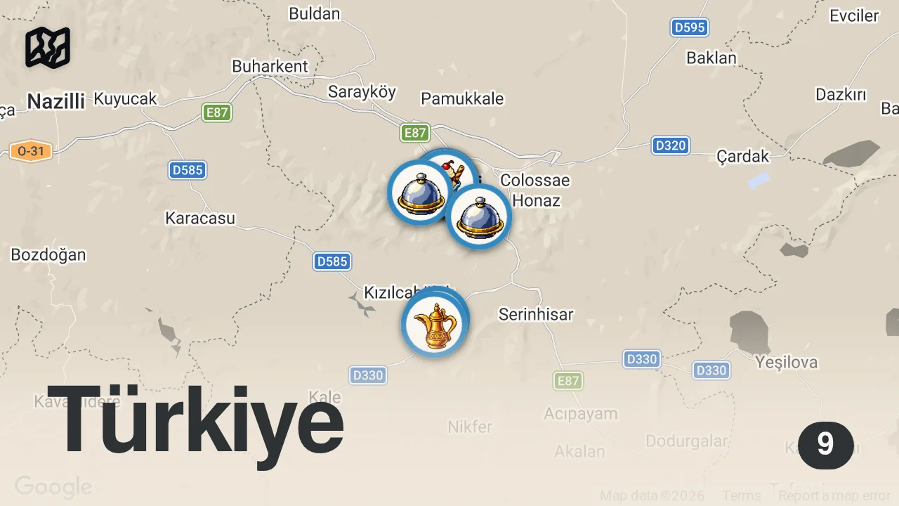 Map of 9 spots from DENİZLİ LEZZET REHBERİ (Denizli'nin ikonik restoranları ve lezzetleri) - Ayaküstü Lezzetler