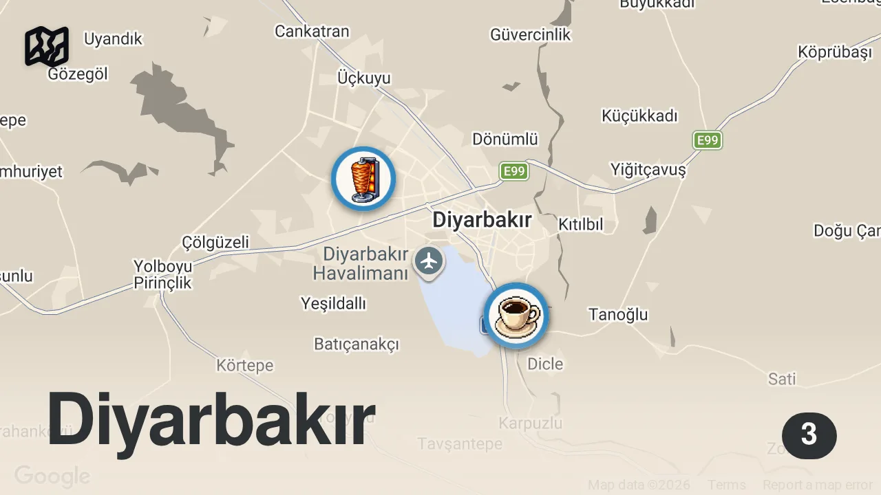 Map of 3 spots from İLK DEFA GİTTİĞİM ÜÇ MEKAN! 😊