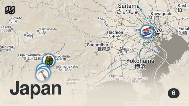 Map of 2 Day Solo Climb Mount Fuji Hike🗻 | 🇯🇵 Japan's Tallest Mountain