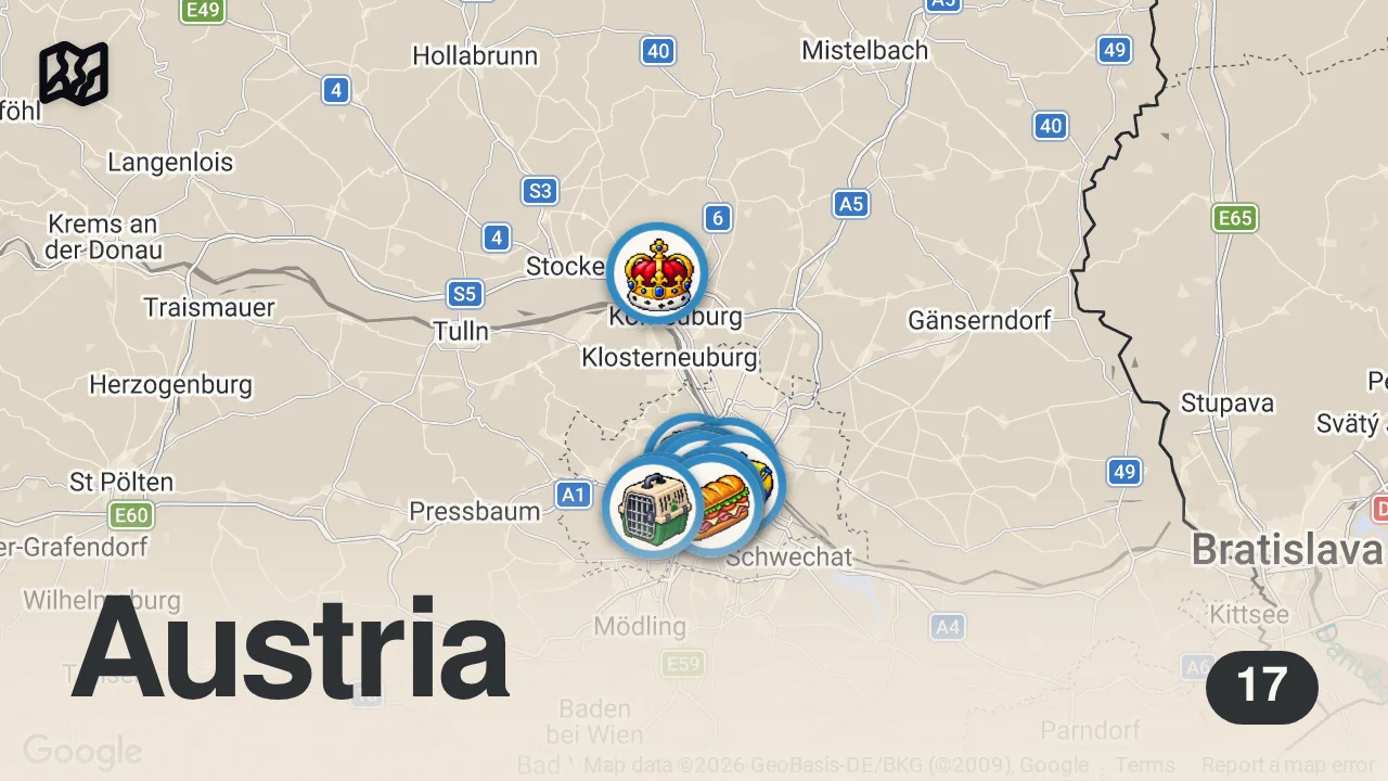 Map of 17 spots from Best Things To Do in Vienna Austria 2026 4K
