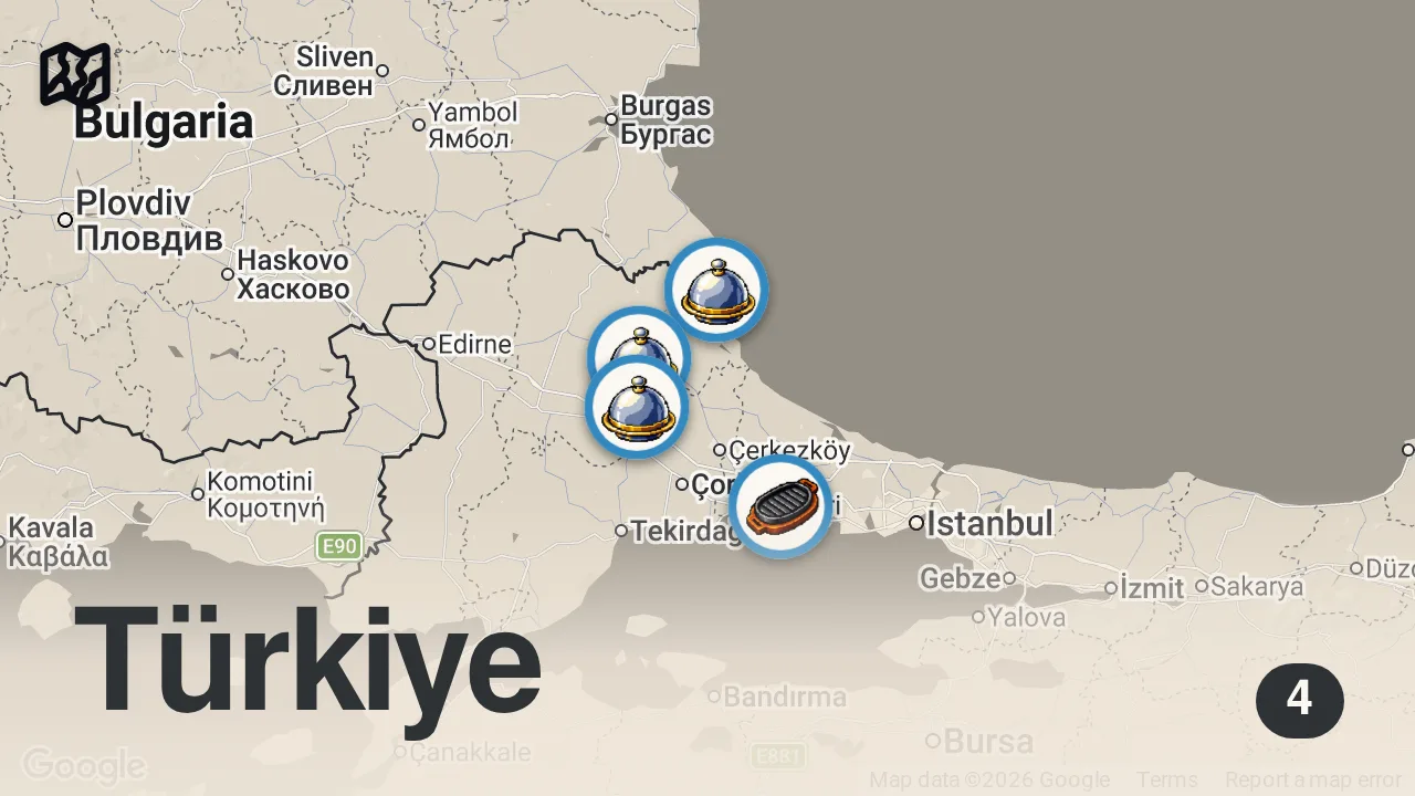 Map of 4 spots from TRAKYA KÖFTE ROTASI (Yola çıkmaya değer köfteler) - Ayaküstü Lezzetler