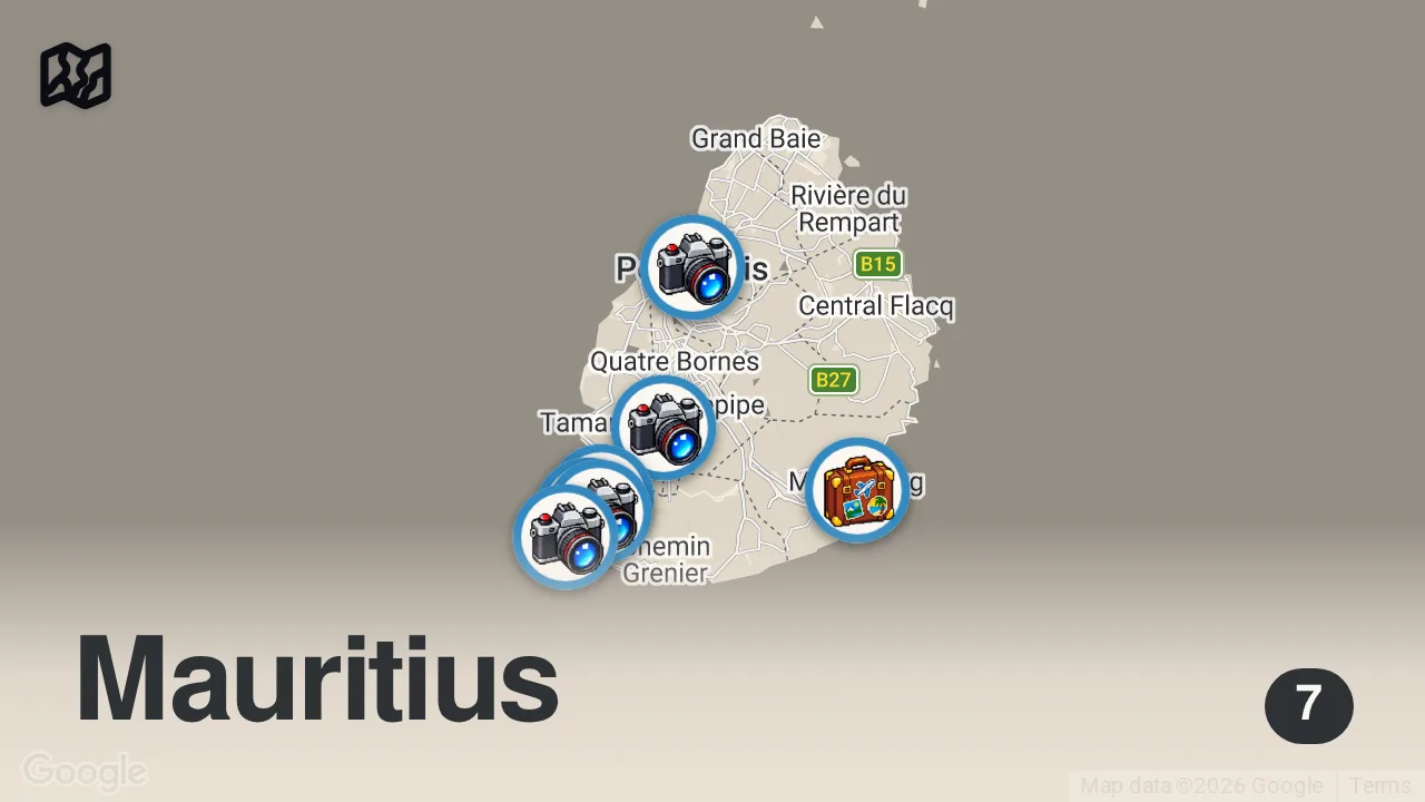 Map of 7 spots from How to Travel Mauritius: A 2-Week Guide Beyond the Resorts 🇲🇺
