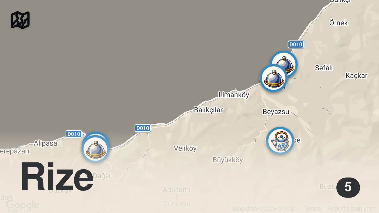 Map of 5 spots from 💚 Rize’de Denemeniz Gerekenler! 🌧️#işbirliği