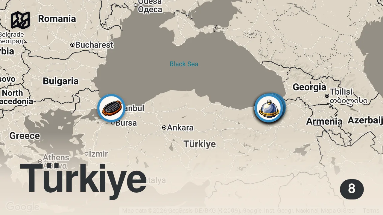 Map of 8 spots from Nedir Bu? - Rize’de Bir Günde Neler Yedim? - Rize Sokak Lezzetleri!
