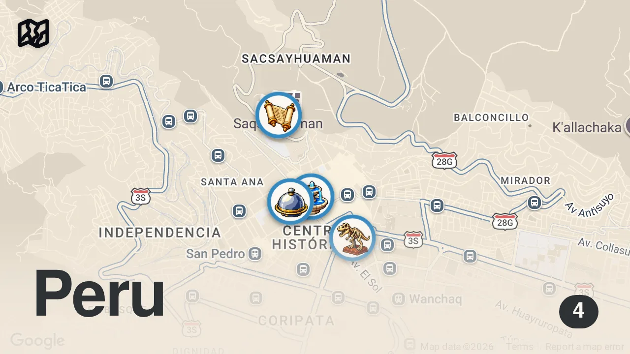 Map of 4 spots from Cusco Travel Guide | The Ancient Inca Capital of Peru