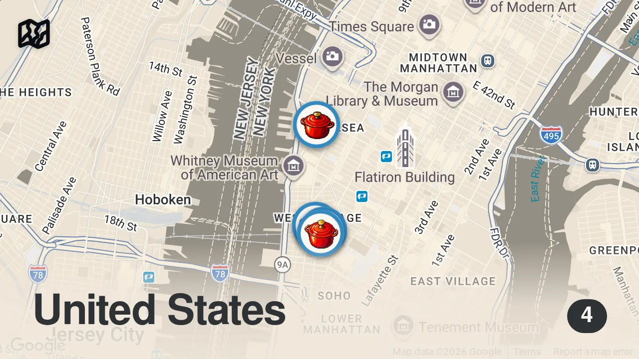 Map of 4 spots from NYC TOP RESTAURANT GUIDE (2026) #nyc