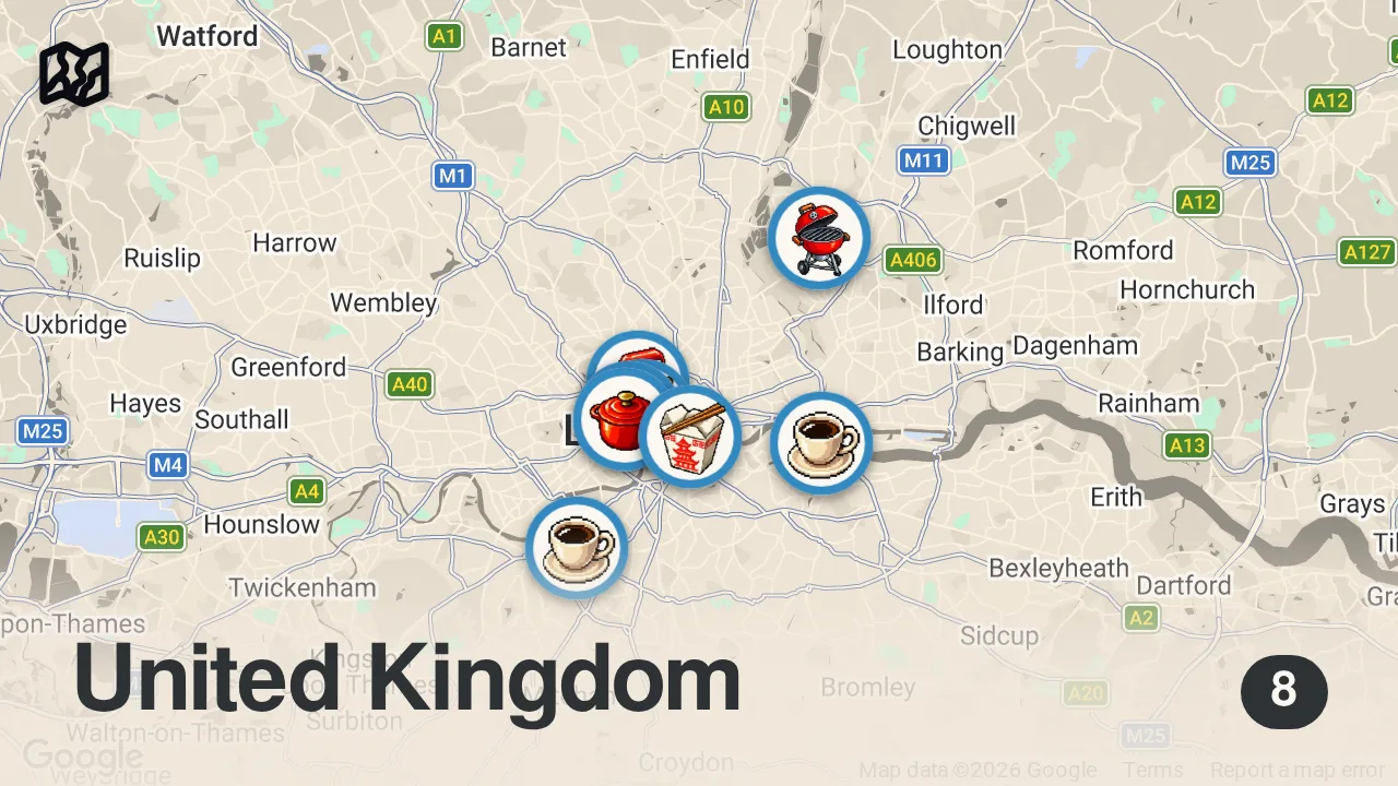 Map of 8 spots from I Secretly Reviewed London's Most Hyped Restaurants