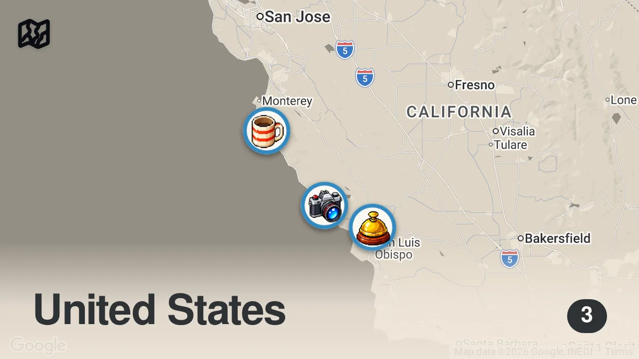 Map of 3 spots from LOST IN BIG SUR!!! (Day 3)