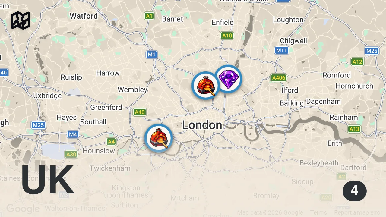 Map of 4 spots from TRYING THE MOST HYPED PIZZA IN LONDON