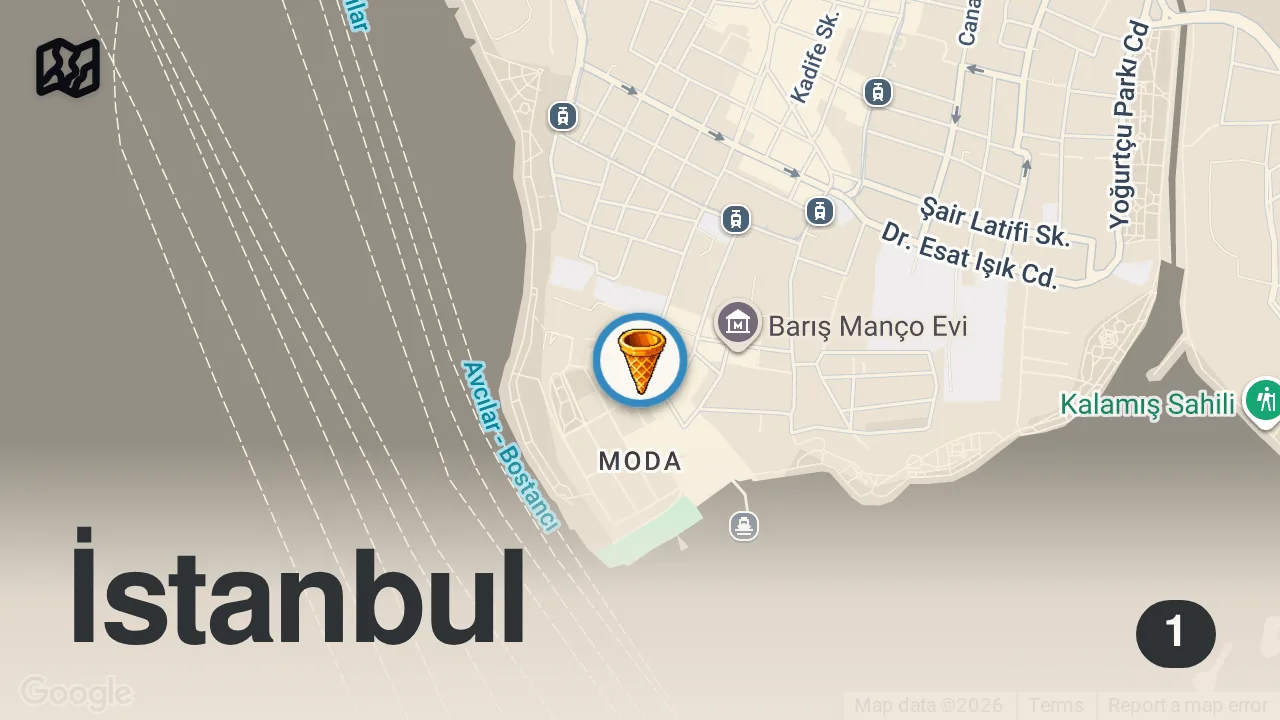 Map of 1 spot from Dondurma serimizde bu kez favorim yeşil elma sorbesi ve bitter çikolata oldu.