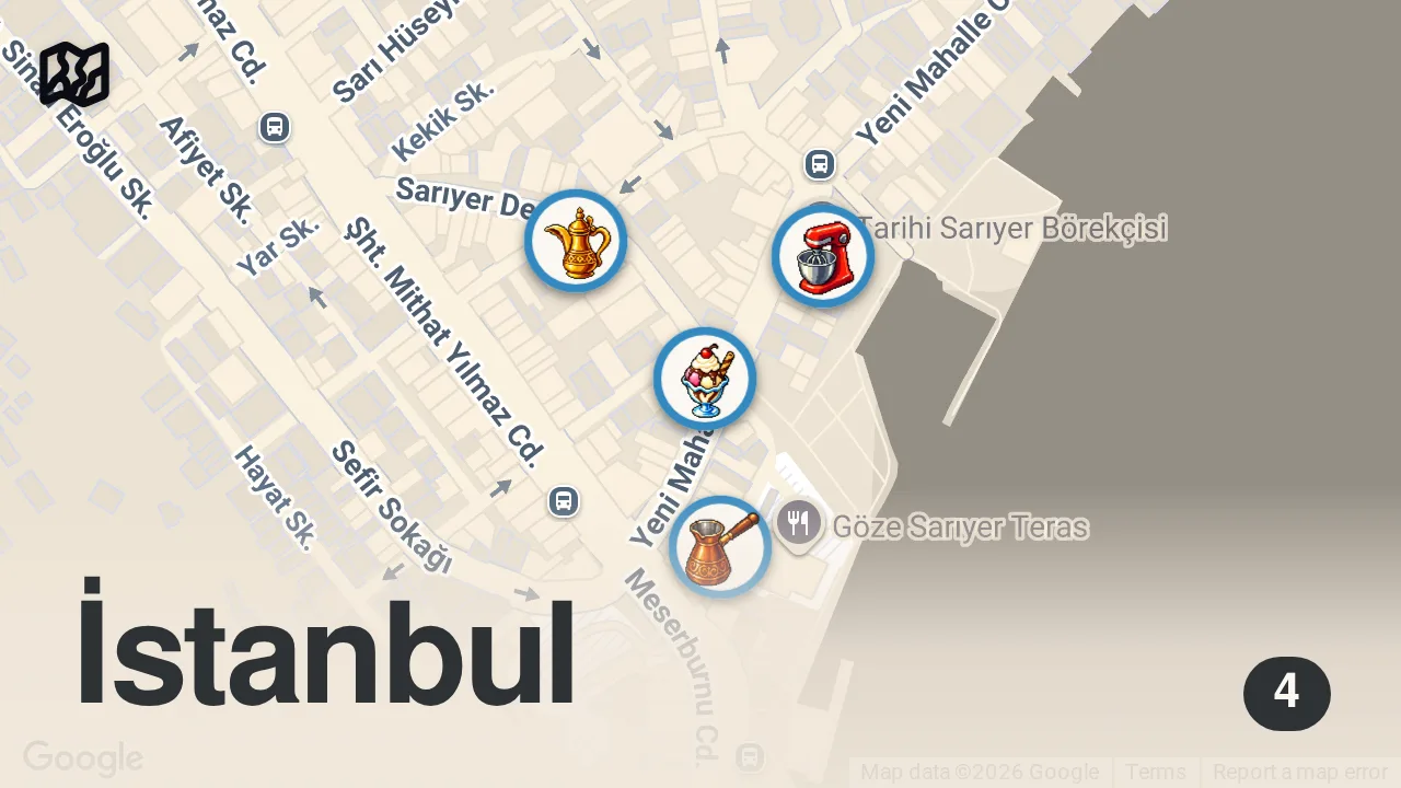 Map of 4 spots from Sarıyer Lezzet Durakları