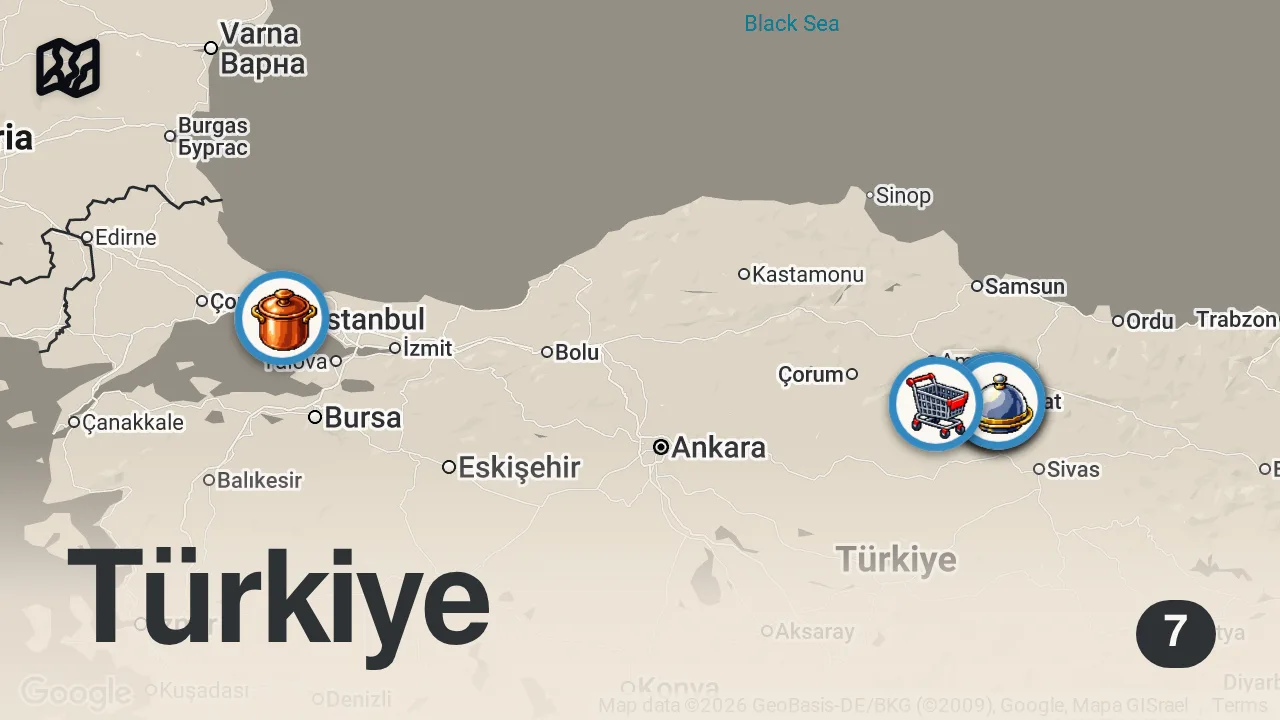 Map of 7 spots from Tokat Sokak Lezzetleri! - Neler Yok Kİ!!