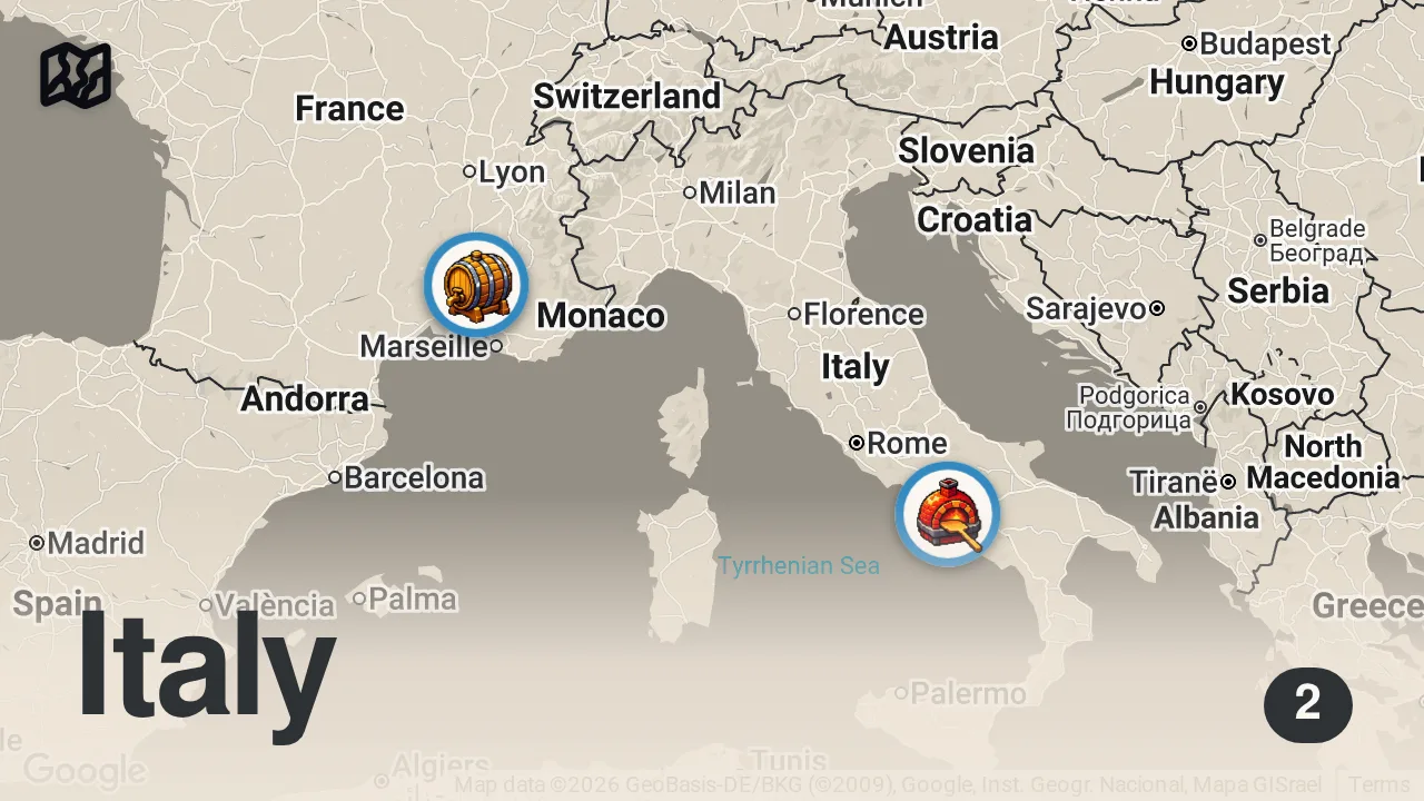 Map of 2 spots from TRYING THE BEST NATURAL WINES IN THE WORLD | FTD