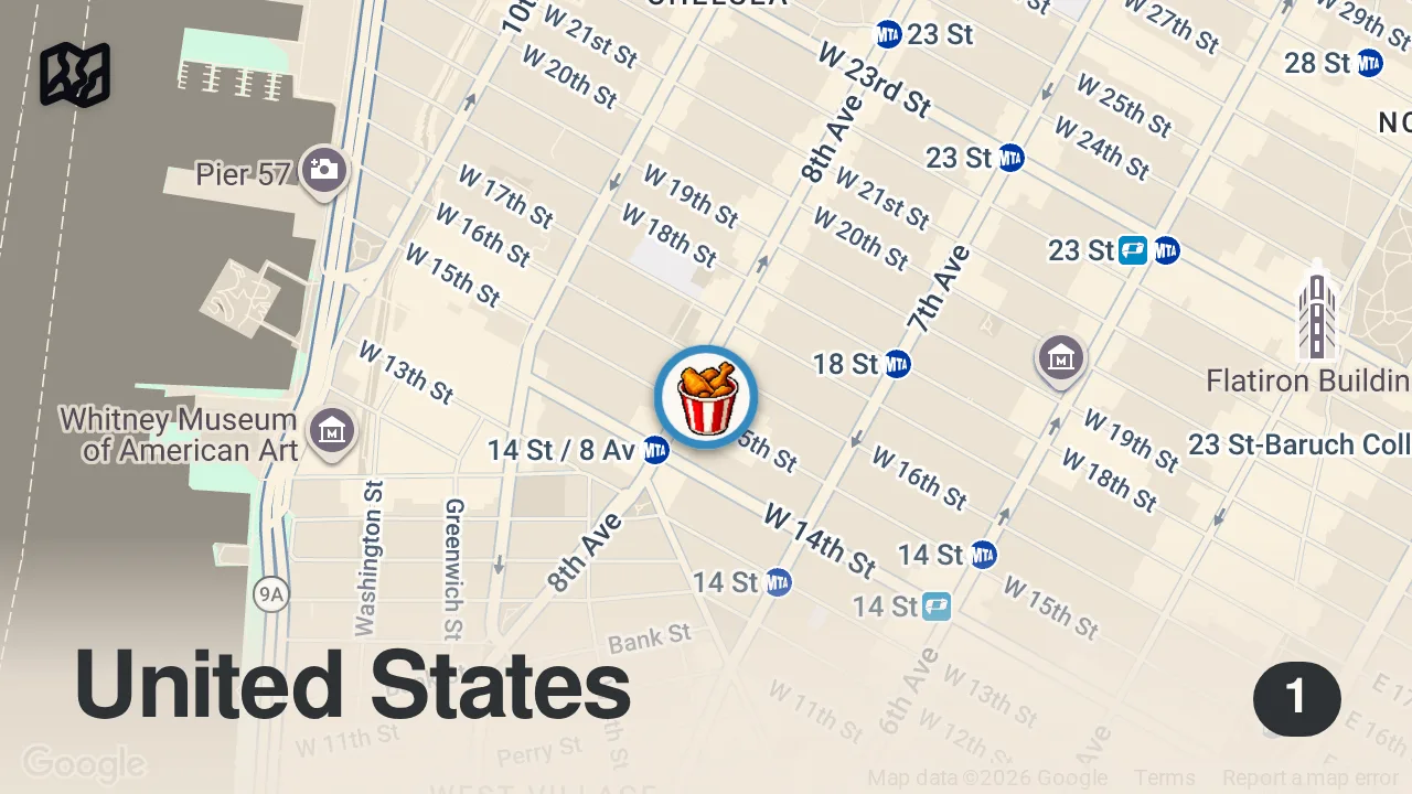 Map of 1 spot from This Chicken Joint in NYC is Delicious! DEVOUR POWER