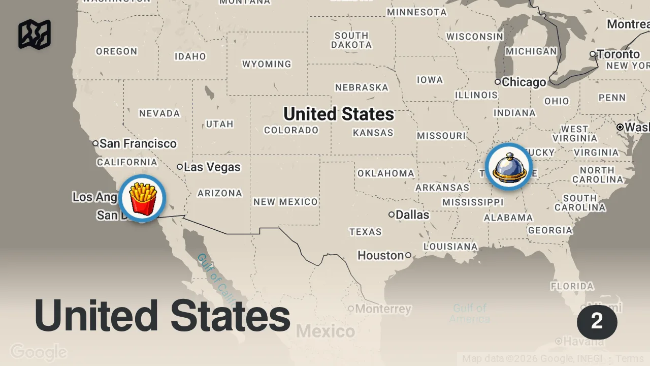 Map of 2 spots from Eating at Carl's Jr vs Hardee's... What's The Difference?