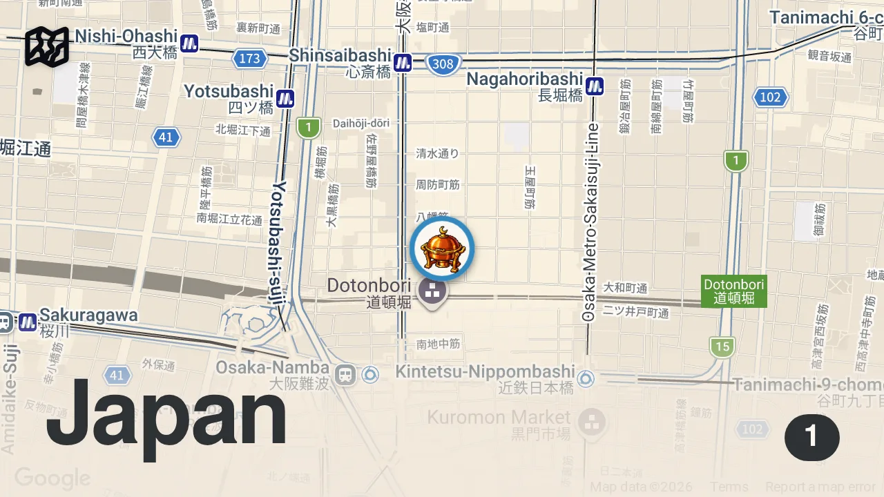 Map of 1 spot from BEST HALAL TENDON IN OSAKA JAPAN
