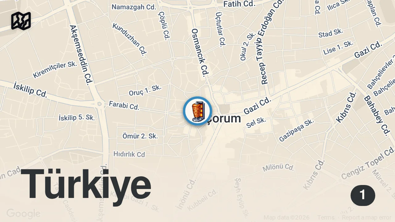 Map of 1 spot from DÖŞ VE BOYUN KULLANMIYORUZ!!! | KEBAPÇIZADE ÇORUM