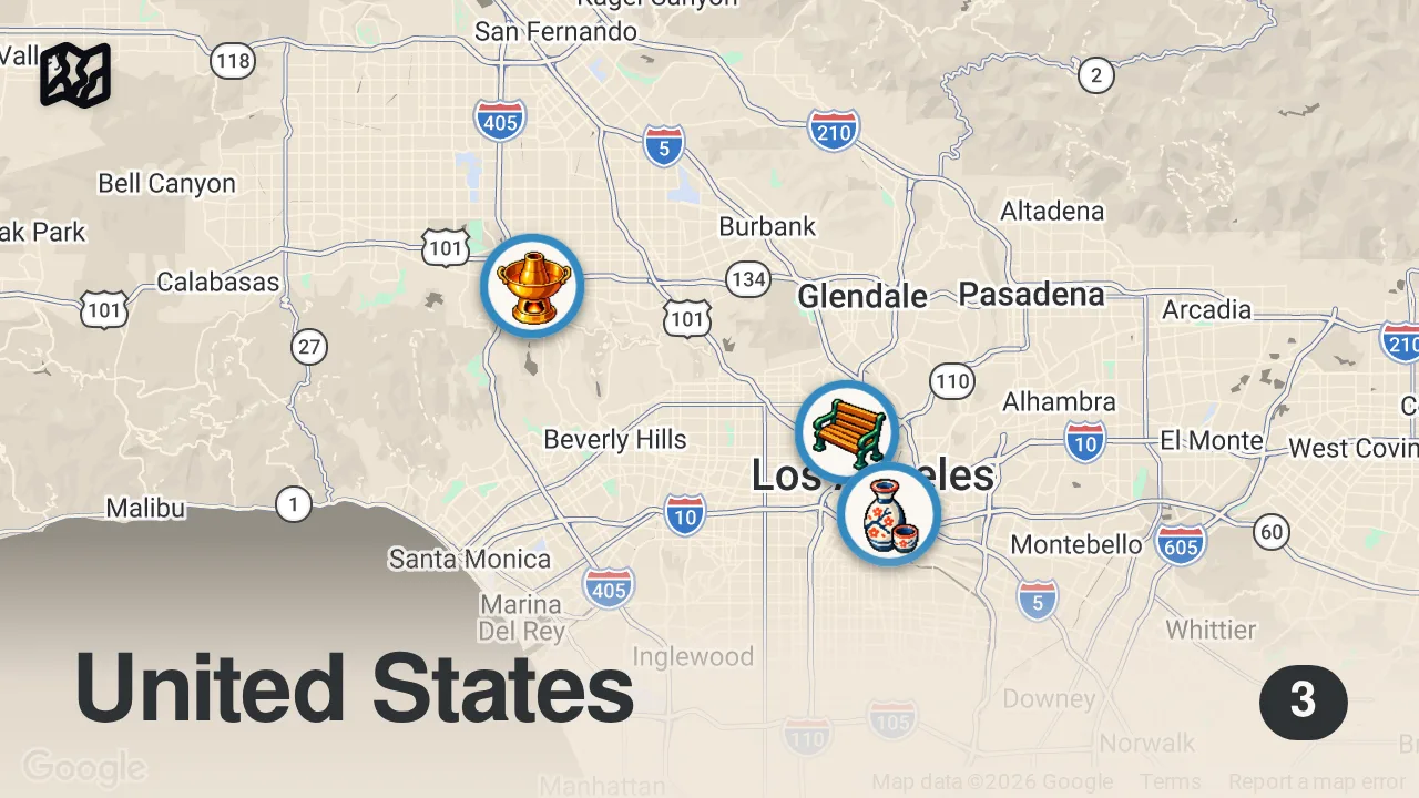 Map of 3 spots from SHAVED ICE, FISH SANDWICHES & ALLEYWAY WINE | LA FOOD TOUR PART 1