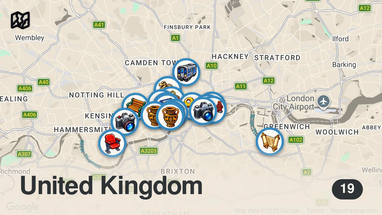 Map of 19 spots from Best Things To Do in London England 4K