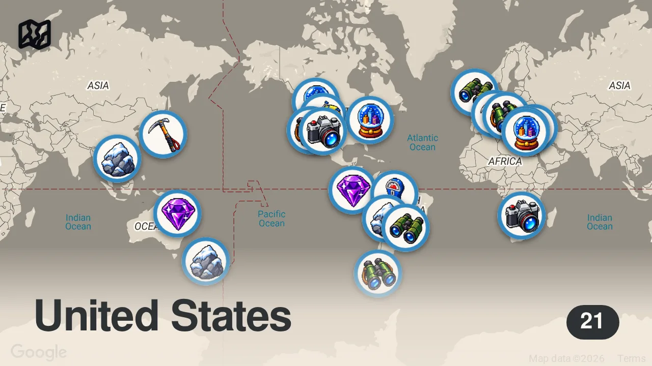 Map of 21 spots from 24 Orte, die du sehen musst, bevor du stirbst | Weltreise Doku