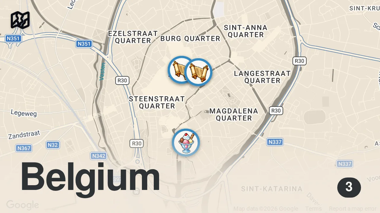 Map of 3 spots from One Magical Day in Bruges, Belgium 🇧🇪 | Things to do + Eat