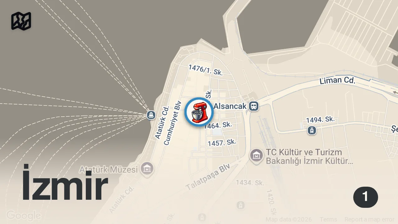 Map of 1 spot from İzmir' de Mardinli 35 Yıllık Ustadan Gerçek Küt Böreği