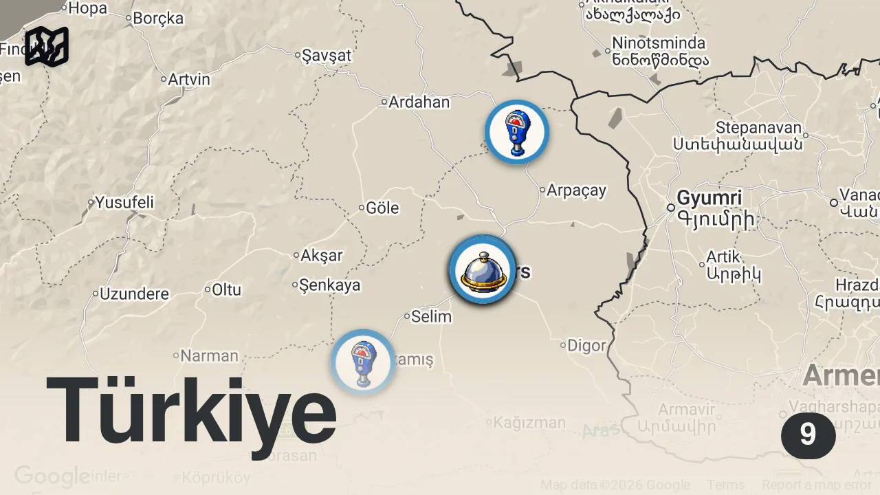Map of 9 spots from KARS’TA BİR GÜNDE NE YENİR!!! @MeatyCheesy