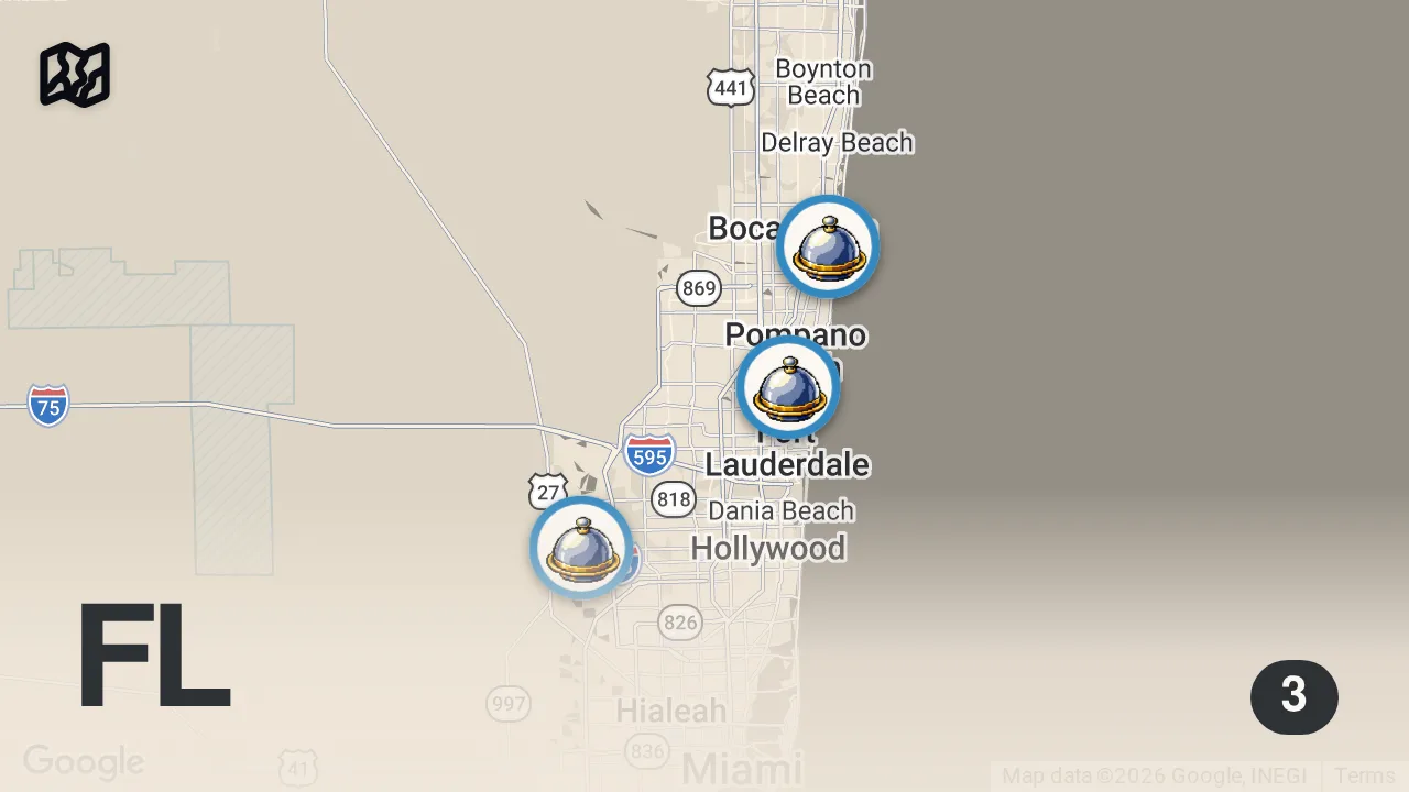 Map of 3 spots from Eating At Random Food Truck Festival (South Florida)