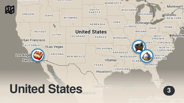 Map of Eating At Guy Fieri's Top Restaurants for 24 Hours… (As seen on TV)