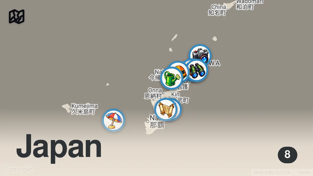 Map of 8 spots from Okinawa Camping Trip: Rained Out. Still Worth It?