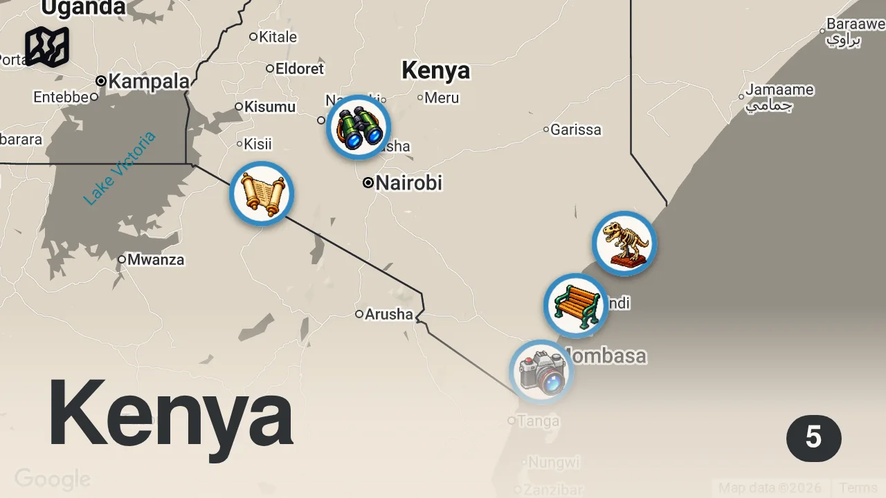 Map of 5 spots from The Reality Of Nairobi Behind Luxury Hotels - Kenya, First Impressions ๐ฐ๐ช