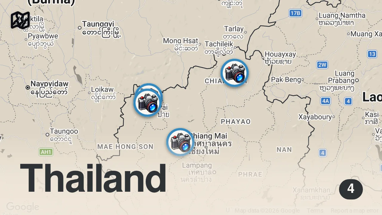 Map of 4 spots from Thailand Hill Tribe Food!! UNIQUE MOUNTAIN FOOD of Karen People!