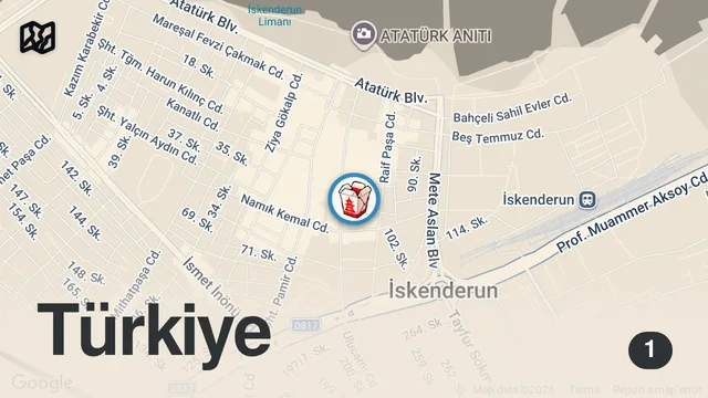 Map of Kaşarlı Adana kıyma kebap kebapçı Fevzi İskenderun Hatay