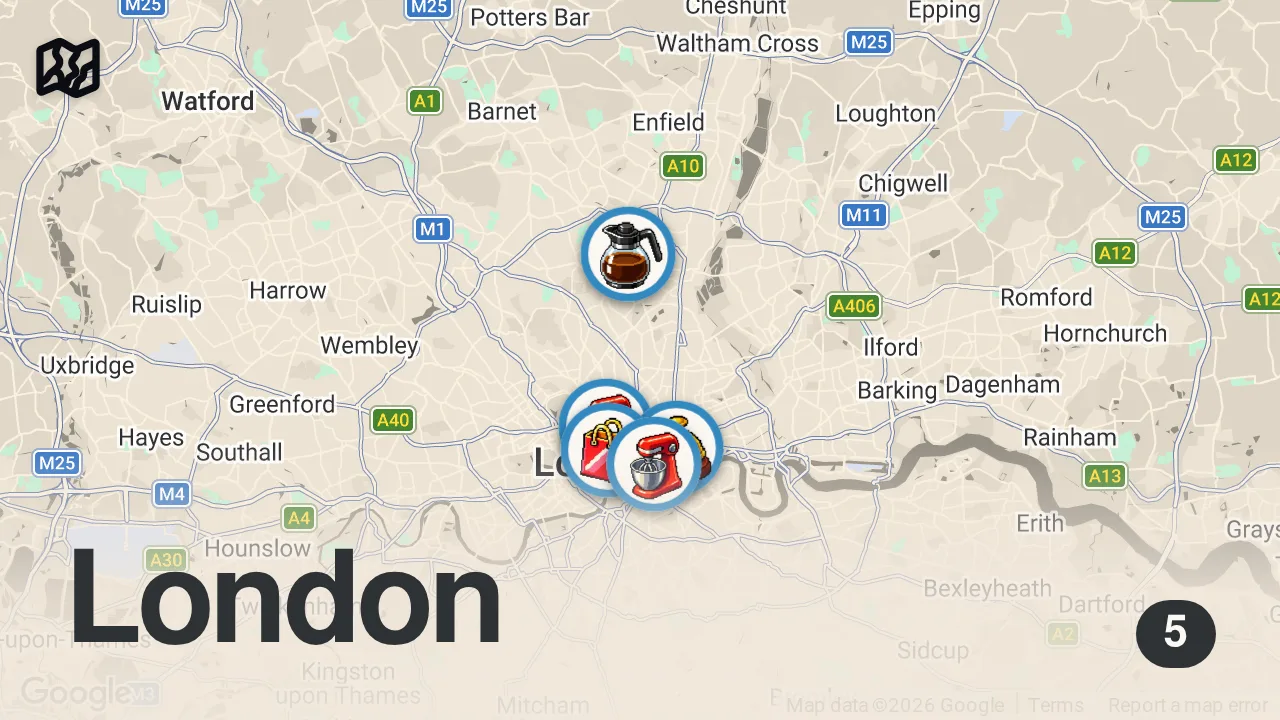 Map of 5 spots from 4x London Viral Bakeries for under £6 #bakery #pastry #foodie #shorts
