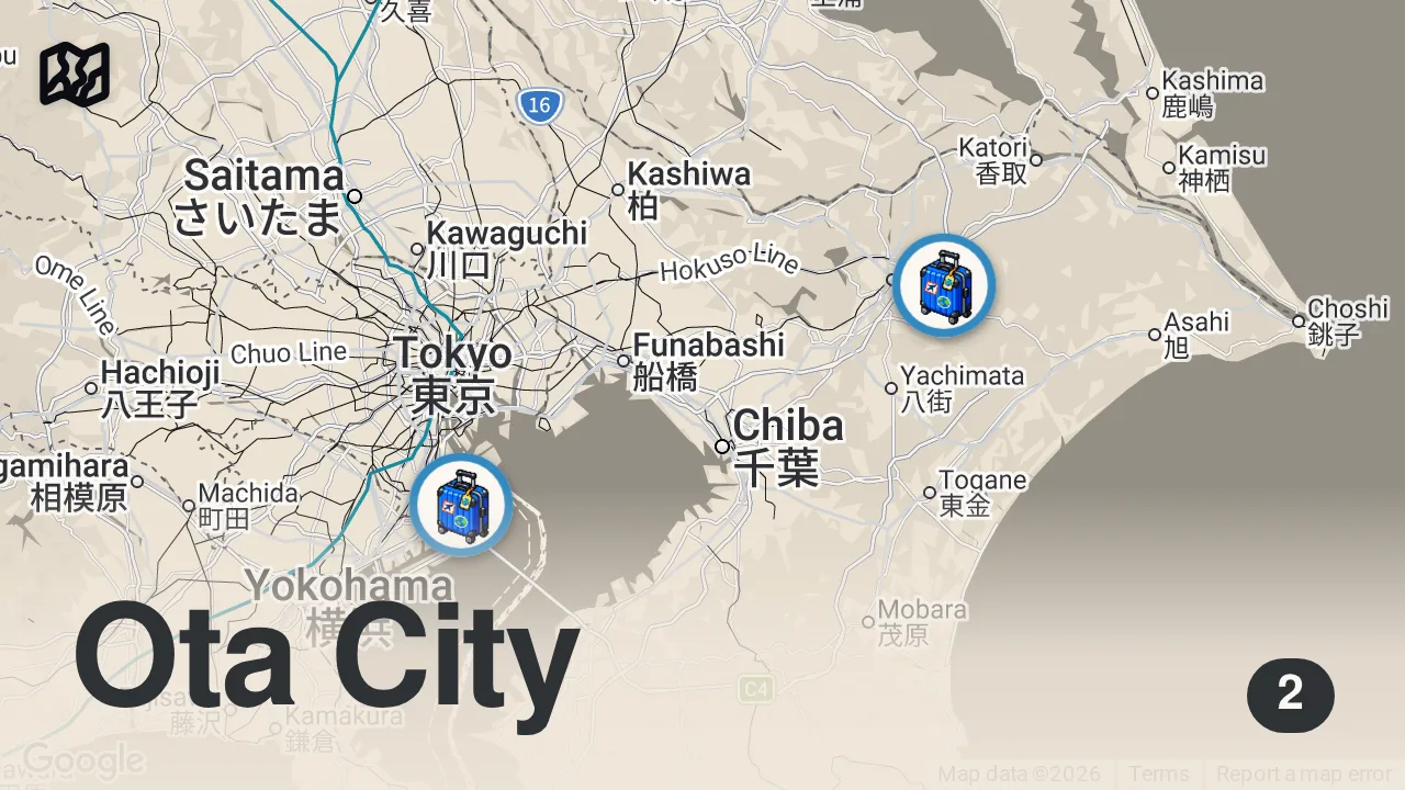 Map of 2 spots from Transportation Tips in Japan Live Q&A.