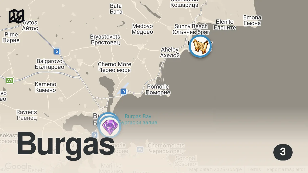 Map of 3 spots from Bulgaristan Sokak Lezzetleri: Burgaz & Nessebar | Yağız İzgül