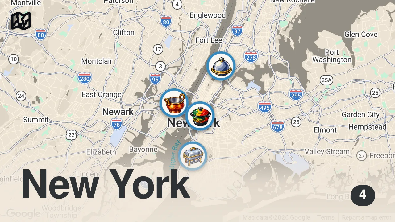 Map of 4 spots from I Asked Michelin Chefs How They Cook Chicken Thigh