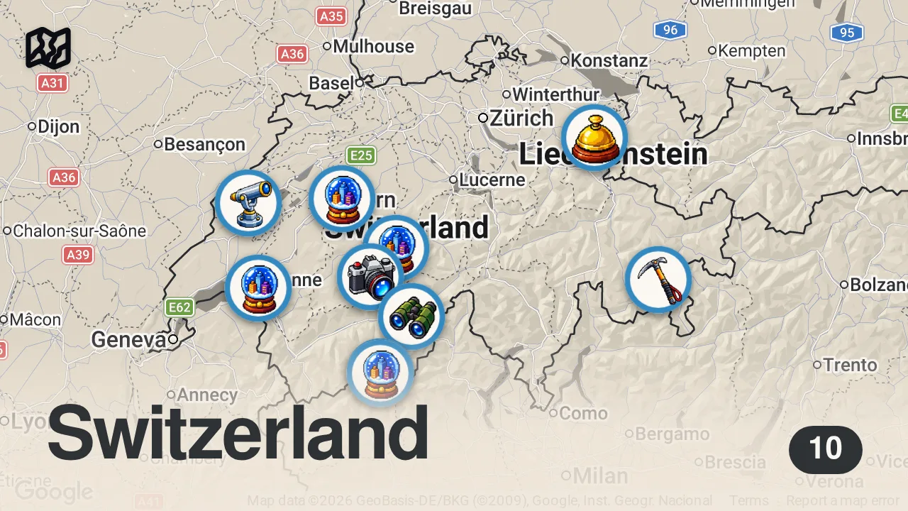 Map of 10 spots from Reisetipps Schweiz - TOP Sehenswürdigkeiten
