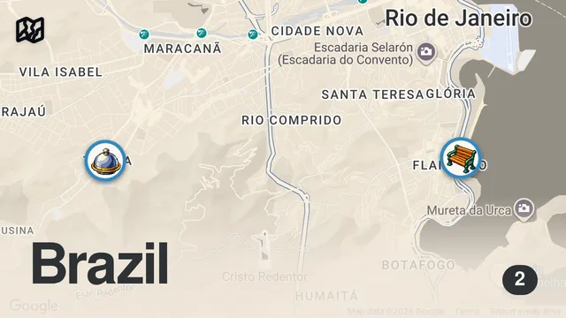 Map of The BEST Brazilian STEAK BBQ After Dark in Rio de Janeiro Brazil