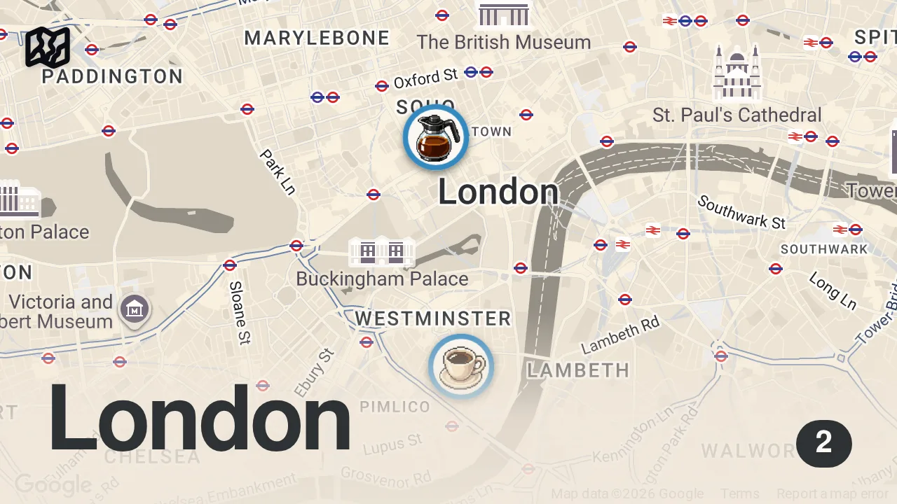 Map of 2 spots from I Tried London's Most Expensive Breakfast
