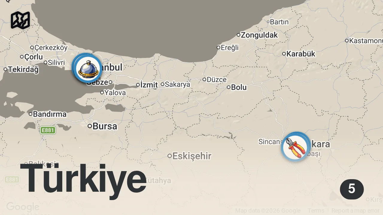 Map of 5 spots from 10 Bizarre TURKISH STREET FOODS Most Tourists Skip! 🇹🇷