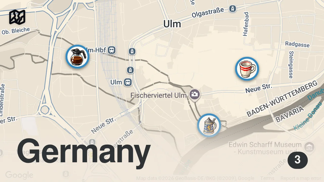 Map of 3 spots from Ist die schwäbische Küche wirklich so gut wie alle sagen? | ULM FOOD TOUR