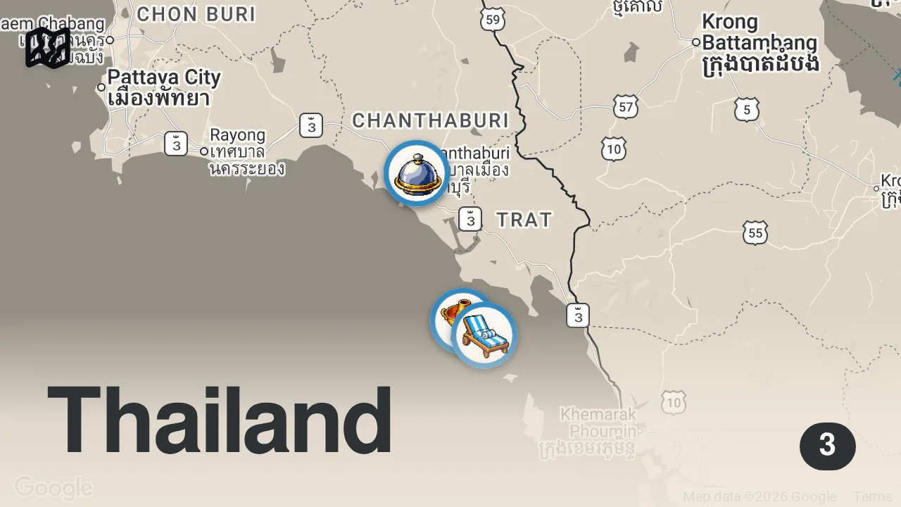 Map of 3 spots from Thailands Freshest Seafood!! 🐠 CORAL GROUPER Cooked in 3 Dishes - Island Thai Food!!
