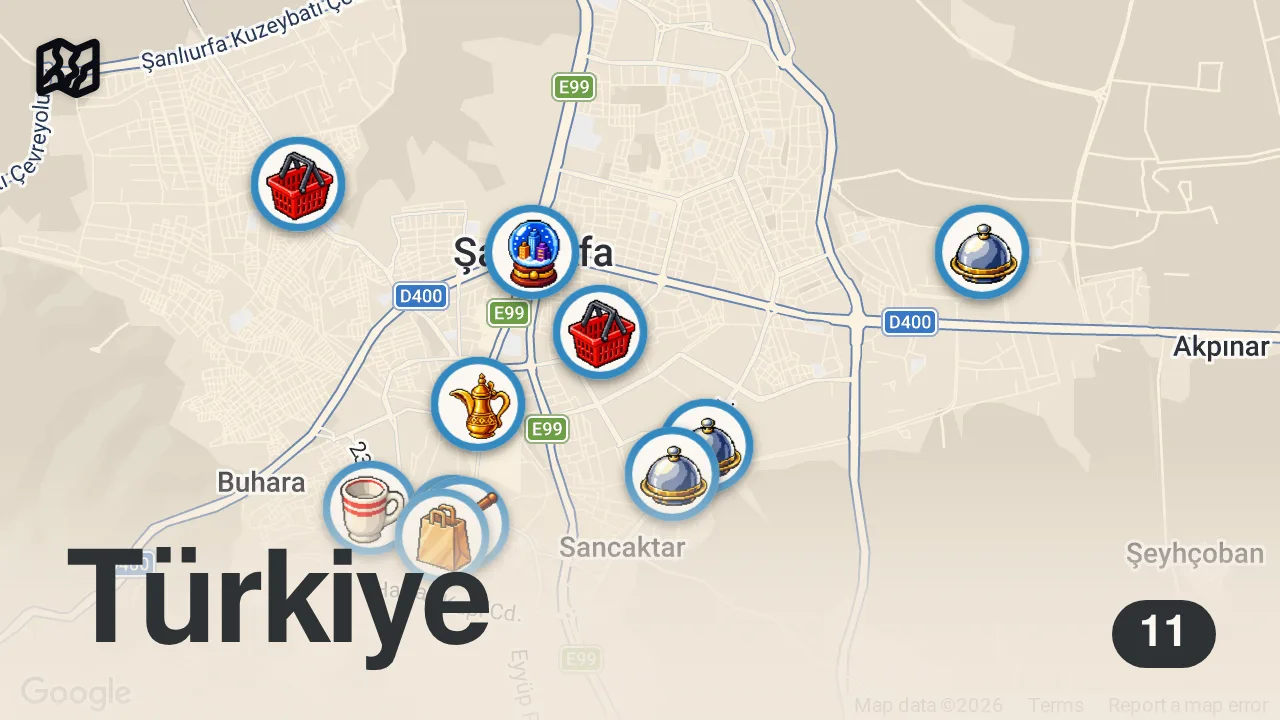 Map of 11 spots from ŞanlıUrfa’da Denemeniz Gereken Lezzetler🌶️ Reklam