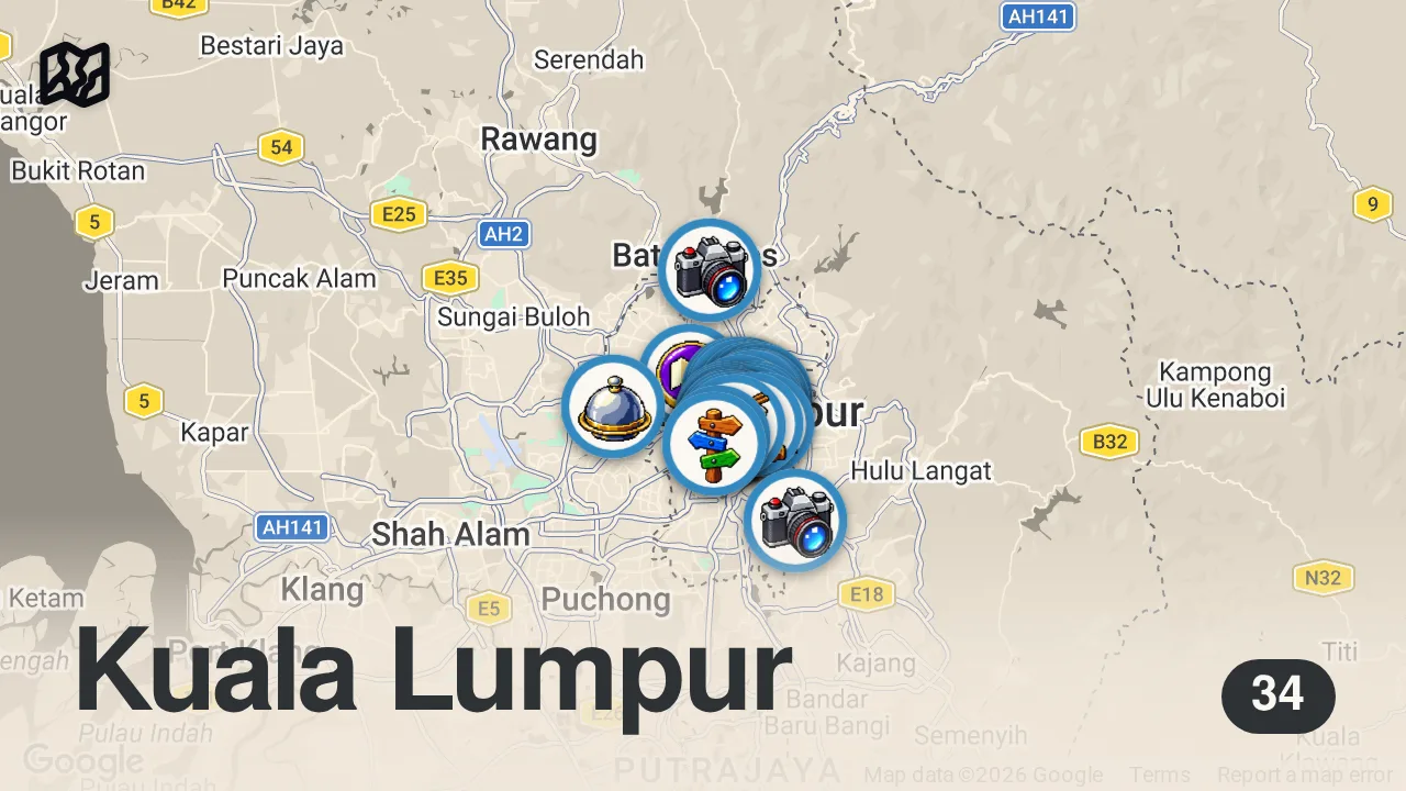 Map of 34 spots from WHY YOU HAVE TO VISIT KUALA LUMPUR, MALAYSIA IN 2026!!!